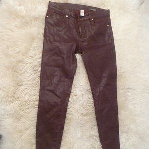 Mango BELLE Faux Leather Skinny Pants Burgundy Stretch Size M NWOT